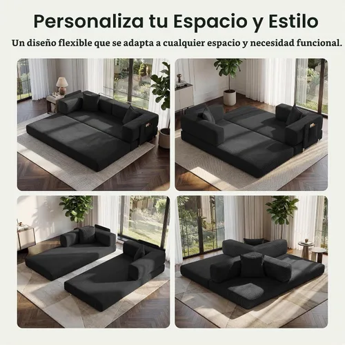 Vista 3 de Sofá cama tipo futón convertible de 78.8 pulgadas, sofá deshuesado Negro