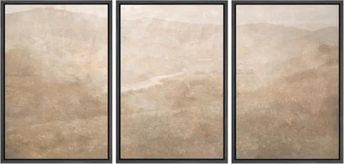 Vista 252 de SIGNFORD - Set de obras de arte en lienzo enmarcado para pared, ilustraciones abstractas de neblina del desierto en tonos neutros beige y marrón
