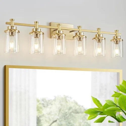 Vista 12 de Accesorios de Luz de Baño de 3 Luces, Accesorio de Luz de Tocador Negro y Dorado Cepillado Sobre Espejo, Apliques de Pared Modernos Iluminación