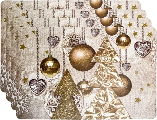 Vista 4 de Needzo Manteles individuales navideños a granel de 12 unidades, 3 diseños diferentes para decoración de juegos de mesa navideñas, manteles