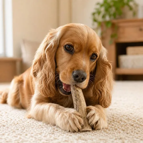 Vista 4 de Cuernos de ciervo medianos masticables para perros, 5-7 pulgadas, paquete de 3, fabricados en Texas