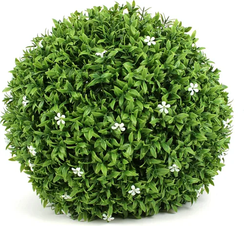 Vista 24 de 3rd Street Inn Bola topiaria XL Baby's Breath - Juego de plantas artificiales - Decoración de fiesta de boda para interiores y exteriores - Esfera