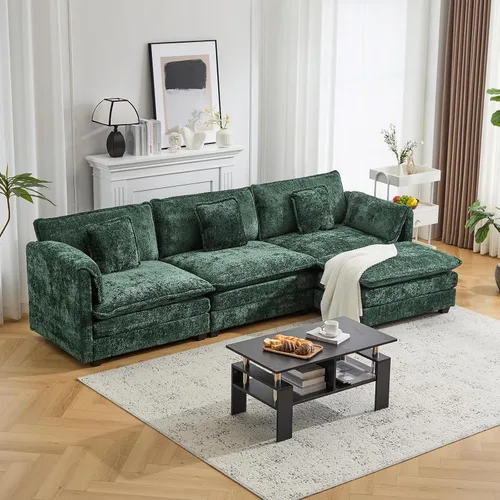 Vista 13 de Sofá modular de nube modular de 112 pulgadas con otomana móvil, sofás en forma de L para sala de estar, cómodo sofá de 3 plazas con funda extraíble