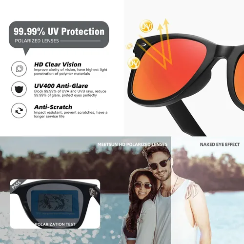 Vista 18 de MEETSUN Polarized Sunglasses for Women Men Classic Retro Square Frame Driving Sun Glasses UV Protection