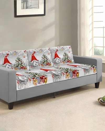 Vista 2 de Fundas de cojín elásticas para sofá de pino navideño, seccional, individual, en forma de L, para muebles, parte inferior elástica, hojas plateadas