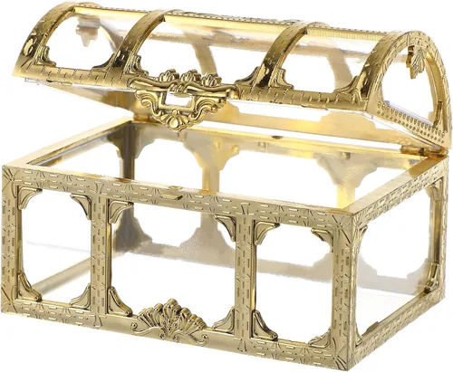 Vista 3 de Kisangel Cofre del tesoro pirata pequeño de plástico transparente textura de dibujo pirata caja del tesoro de cristal caja de joyería organizador