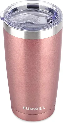 Vista 20 de SUNWILL - Vaso para café de viaje de 20 onzas, taza aislada con tapa, taza de acero inoxidable para bebidas frías y calientes, gris claro Gris oscuro