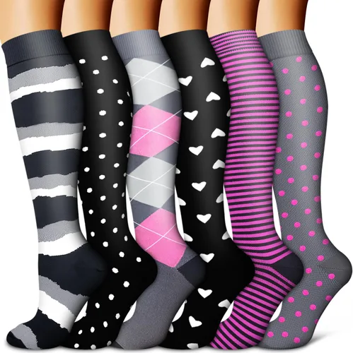Vista 13 de Copper Compression Socks for Women & Men (6 pairs) - Best Support for Nurses, Running, Hiking, Recovery 01 Rayas Negras