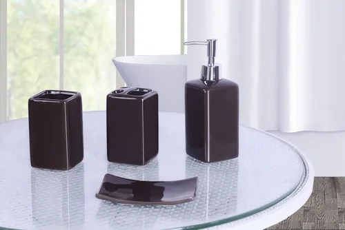 Vista 5 de Juego de accesorios para encimera de baño de 4 piezas de cerámica maciza (beige)