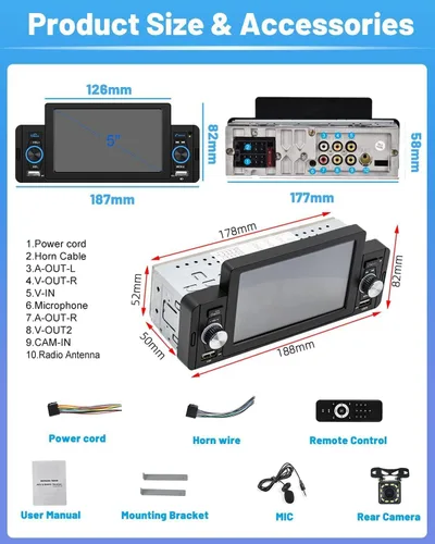 Vista 6 de Hikity Estéreo de coche de 5 pulgadas de un solo DIN Apple Carplay estéreo Android Auto, pantalla táctil Car Play Radio Bluetooth, Mirror Link
