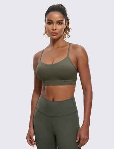 Vista 2 de CRZ YOGA Butterluxe - Brasier deportivo con espalda en Y para mujer, con espalda cruzada, de bajo impacto, tirantes delgados, para entrenamiento