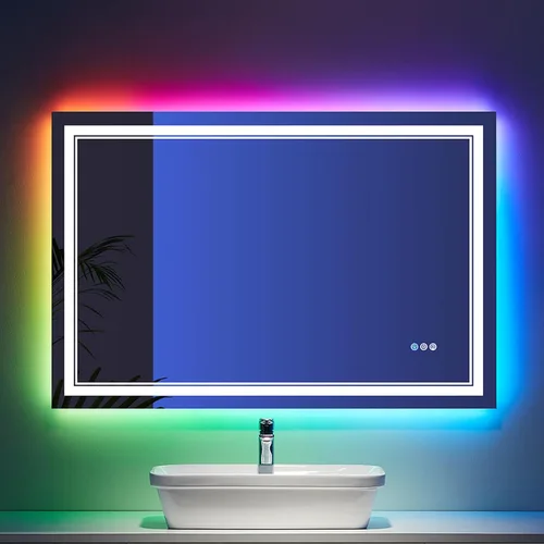 Vista 36 de Espejo de baño LED de 24 x 28 pulgadas, luz frontal y retroiluminada, antiniebla, regulable, espejo de tocador iluminado con memoria, espejo LED