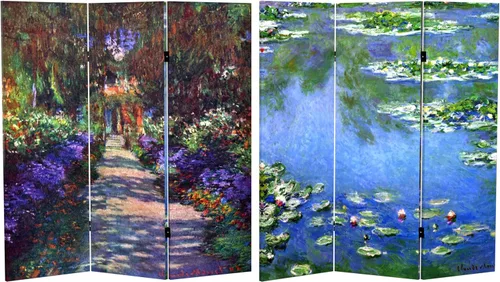 Vista 17 de Red Lantern Pantalla plegable de lona de Van Gogh de doble cara, flores de almendra/campo de trigo, 3 pies de corto - 3 paneles