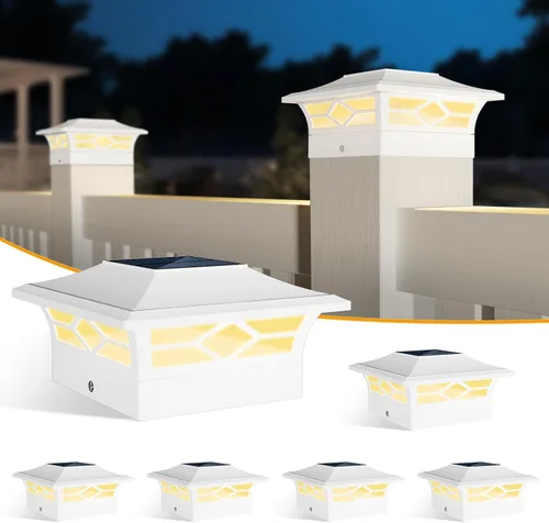 Vista 8 de Luces Solares para Tapas de Postes Exteriores Paquete de 4, Impermeables, Alimentadas por Energía Solar, Luces para Postes de Terraza y Valla