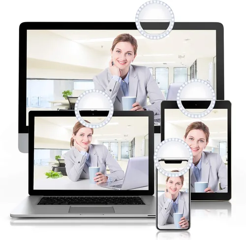 Vista 5 de Meifigno Anillo de luz para selfie, [recargable] con 36 luces LED, 3 niveles de brillo ajustable con clips de brillo en el teléfono, anillo de luz
