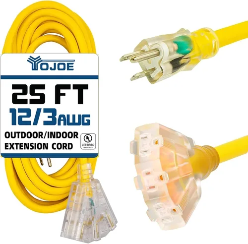 Vista 14 de YOJOE Cable de extensión de 3 salidas para interiores y exteriores con extremo iluminado, cable de alimentación de 3 clavijas 15A resistente a