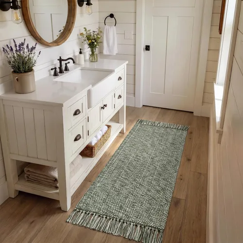 Vista 60 de Collive Alfombra de Baño Negra, 2' x 3' Tejida a Mano Lavable Alfombras Pequeñas de Cocina, Alfombra de Entrada Reversible de Algodón Alfombra