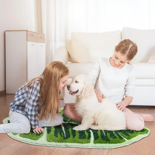 Vista 8 de Leaf - Alfombra de baño para niños, pequeña, bonita, alfombra de baño para guardería, alfombra larga antideslizante para dormitorio, habitación