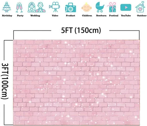 Vista 5 de Fondo de Fotografía de Pared de Ladrillos de Purpurina Rosa Retro 1,5x0,9 m, Ideal para Fiestas de Cumpleaños de Niñas, Baby Shower, Despedida