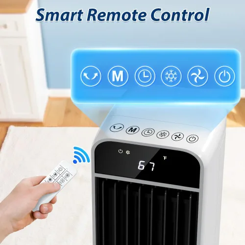 Vista 6 de Enfriador de aire evaporativo – Ventilador de enfriamiento portátil de 41 pulgadas con 4 paquetes de hielo y control remoto, ventilador de torre