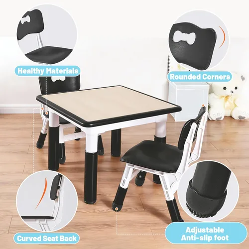 Vista 4 de FUNLIO Silla ajustable para niños (2 unidades), sillas de 3 niveles de altura ajustable para niños de 3 a 8 años, silla infantil resistente con Negro