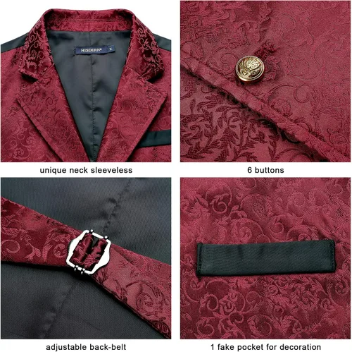 Vista 4 de HISDERN Chaleco de cachemira brillante para hombre, chaleco gótico steampunk victoriano para hombre, traje de fiesta de boda o esmoquin