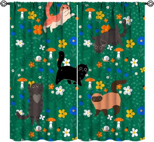 Vista 15 de Cortinas opacas de gato abstracto, arte simple, universo planeta, dibujos animados, lindo, divertido, colorido, gato, azul, niños, niñas, niños