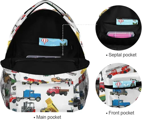 Vista 5 de Reciclaje de basura para camiones de basura mochila de tractor para niños y niñas, mochilas escolares para niños, bolsa de viaje, 041203, Lindo