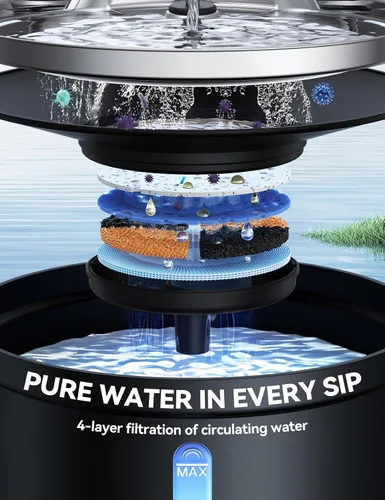 Vista 4 de Fuente de agua inalámbrica para gatos [Separación de agua y batería] FEELNEEDY Fuente para gatos operada por batería de 4000mAh, fuente
