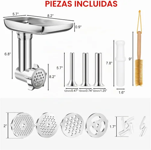 Vista 2 de Accesorios de aluminio para molinillo de alimentos para batidoras de pie KitchenAid y batidoras de pie Cuisinart SM-50. Picadoras de carne, relleno