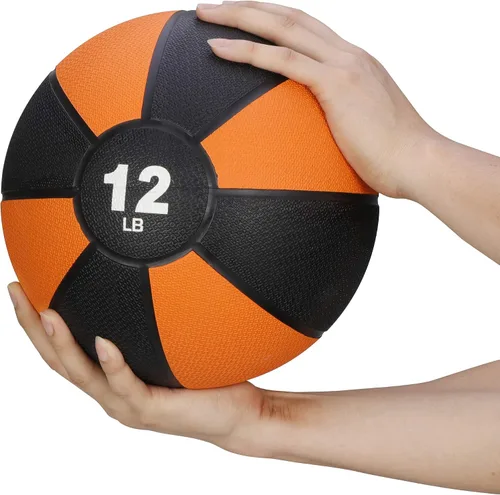 Vista 6 de ZENY Pelota medicinal de fitness de 12 libras, pelota de ejercicio pesada con agarre texturizado, entrenamiento de fuerza, pelota de goma