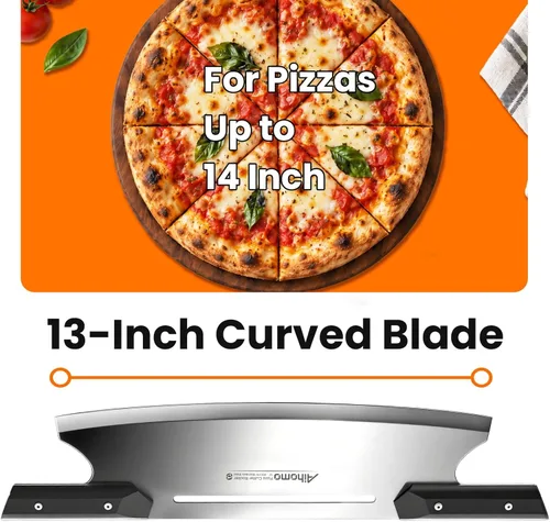 Vista 6 de Cortador de pizza, cuchillo curvado para pizza de 13 pulgadas con asas Negro