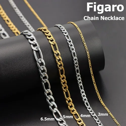 Vista 2 de SANNYRA Figaro - Collar de cadena de acero inoxidable para hombres y mujeres