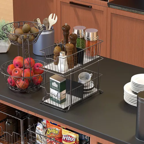 Vista 2 de Simple Houseware - Organizador de cajones con cestas de alambre de gabinete de 2 niveles, marrón