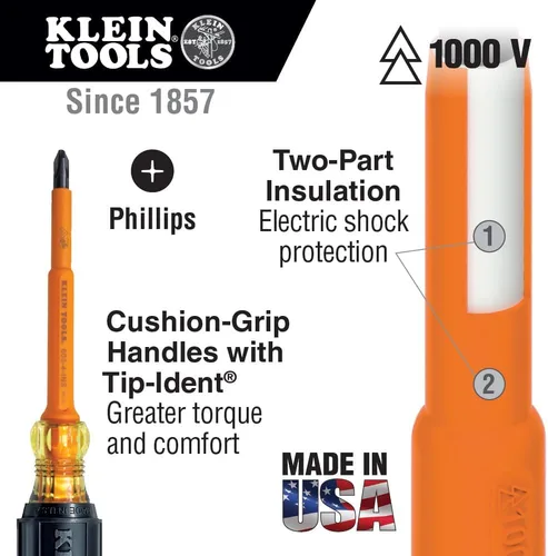 Vista 2 de Klein Tools 33528 Kit de destornilladores aislados con funda de transporte, 1000 V, agarre de cojín, 9 piezas