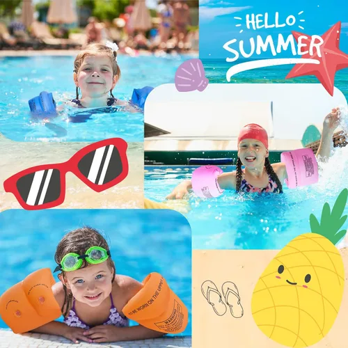 Vista 7 de Inflatable Arm Floaties for Kids, Blow up Arm Bands, Children Swimm Rings