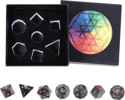 Vista 3 de rockcloud Juego de 7 dados poliédricos DND de piedra de sangre de África Rojo y Negro