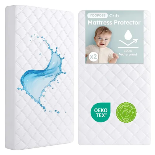 Vista 12 de Yoofoss Protector de colchón impermeable para cuna, paquete de 2, funda acolchada para colchón de cuna, ultra suave y transpirable, lavable a