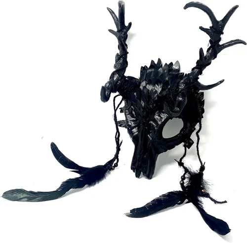 Vista 4 de Carnero - Máscaras de demonio y cuernos de diablo de cabra, máscara de miedo para disfraz de Halloween, terror