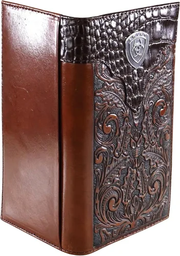 Vista 2 de Ariat Billetera Rodeo en relieve de roble para hombre, Beige Bronceado