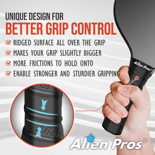 Vista 4 de ALIEN PROS Pickleball Overgrip (paquete de 4) con crestas para un mejor control de agarre, cinta de agarre de pickleball precortada y seca al tacto