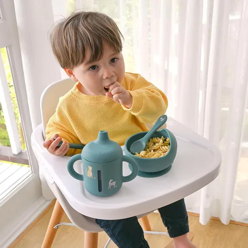 Vista 4 de LITTEL RAWR - Vasos de silicona para bebés de 6 meses o más, taza de entrenamiento de 3 etapas para bebés y niños pequeños, boquilla suave y asas