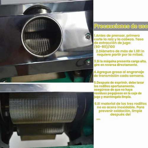 Vista 8 de Exprimidor de caña de azúcar, extractor manual de jugo de caña de azúcar, entrada de 2.4 pulgadas, 330 lbs/h, salida de tres rodillos, exprimidor