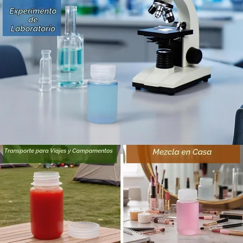 Vista 6 de DEMORA Botellas de plástico pequeñas de 4 onzas con tapas, botellas de viaje herméticas recargables de boca ancha para artículos de tocador