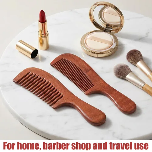 Vista 9 de Juego de 2 peines de madera de sándalo con dientes anchos y finos, peine de madera para mujeres y hombres, peine de madera antiestático para cabello