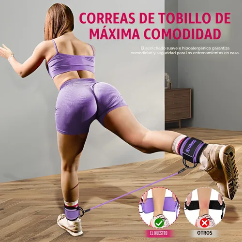 Vista 5 de Bandas de resistencia con puños, bandas de tobillo para entrenamiento, equipo de fitness en casa para piernas y glúteos, bandas de ejercicio