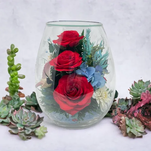 Vista 6 de Fiora Flower Rosas preservadas y arreglo floral en jarrón de vidrio sellado Dura hasta 5 años Regalo elegante para bodas, cumpleaños y Brisa
