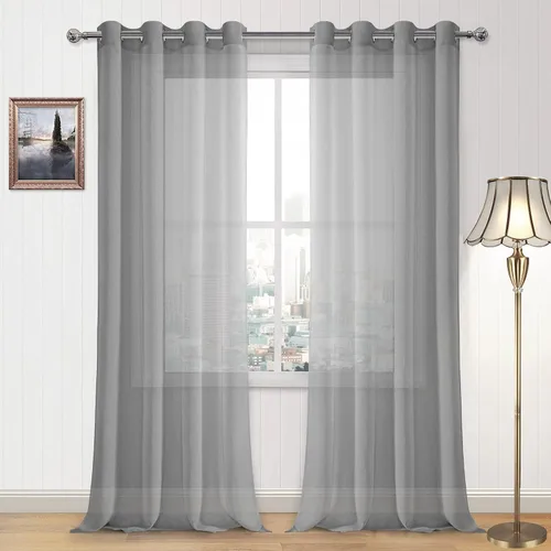 Vista 40 de DWCN Cortinas traslúcidas color verde frijol para sala de estar y dormitorio - Cortinas voile con aspecto de lino sintético con ojales en la parte