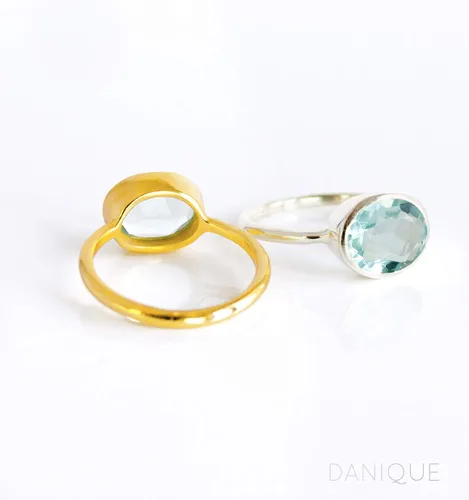 Vista 6 de Anillo de topacio azul, anillo apilable, oro vermeil o plata, anillo engastado bisel, anillo ovalado, anillo de piedras preciosas azules, anillo