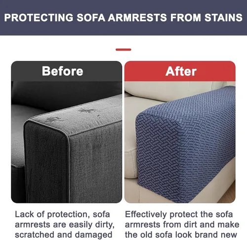 Vista 4 de Juego de 2 fundas de poliéster elásticas para reposabrazos de sofá reclinable, fundas protectoras con pasadores giratorios (azul, M)